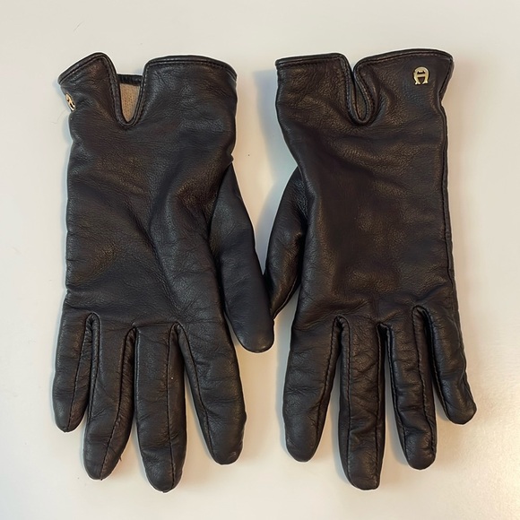 Leather Cashmere Lined Gloves Etienne Aigner Rich Brown size Medium - Picture 1 of 3